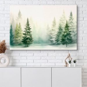 Canvas Schilderijen Aquarel van bomen in een bos