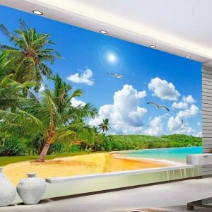 Fotobehang Strand met palmbomen en water