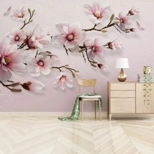 Fotobehang Delicate bloesems op zachtroze achtergrond